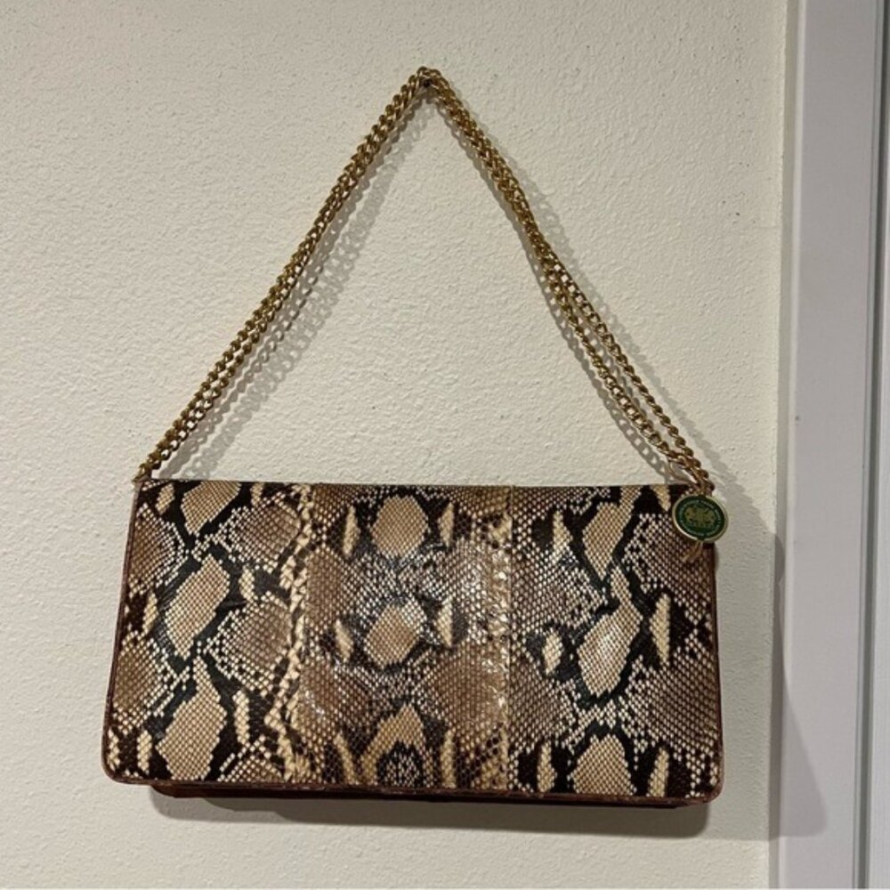 Vintage Snakeskin Print Leather Small Shoulder Bag